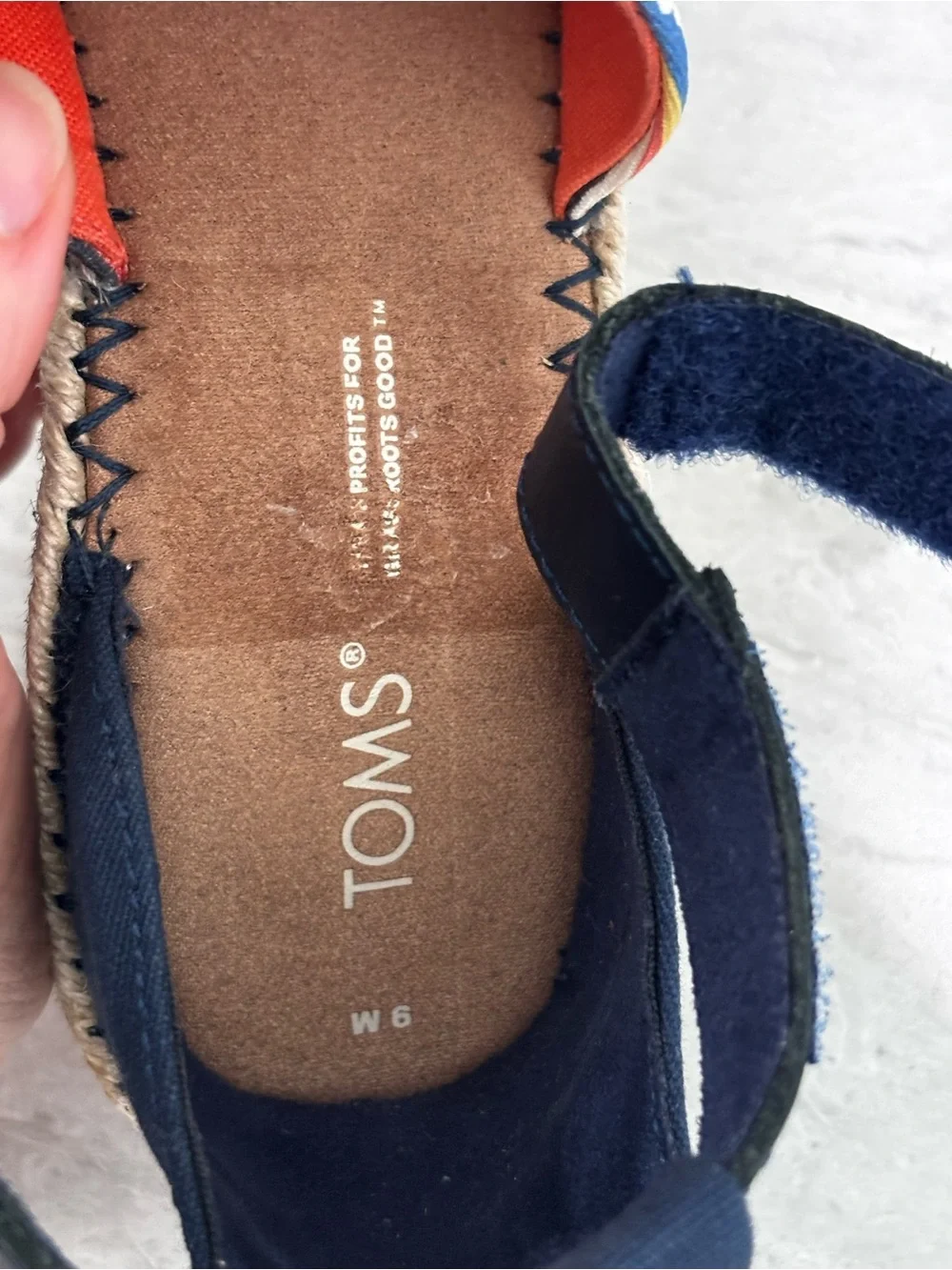 TOMS Multicolor Striped Espadrille Sandals with Navy Ankle Strap